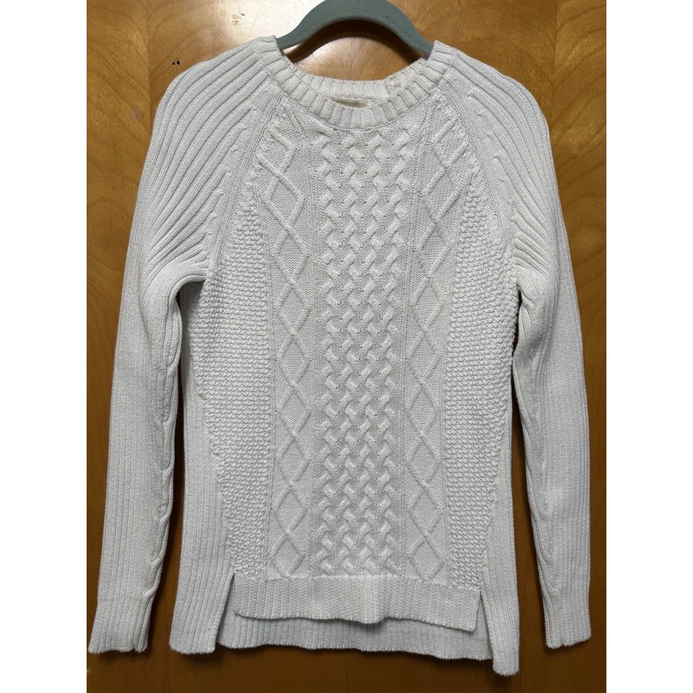 Michael Kors Womens Cable Knit Sweater Hi Lo Hem‎ Prep Fisherman Cozy White M